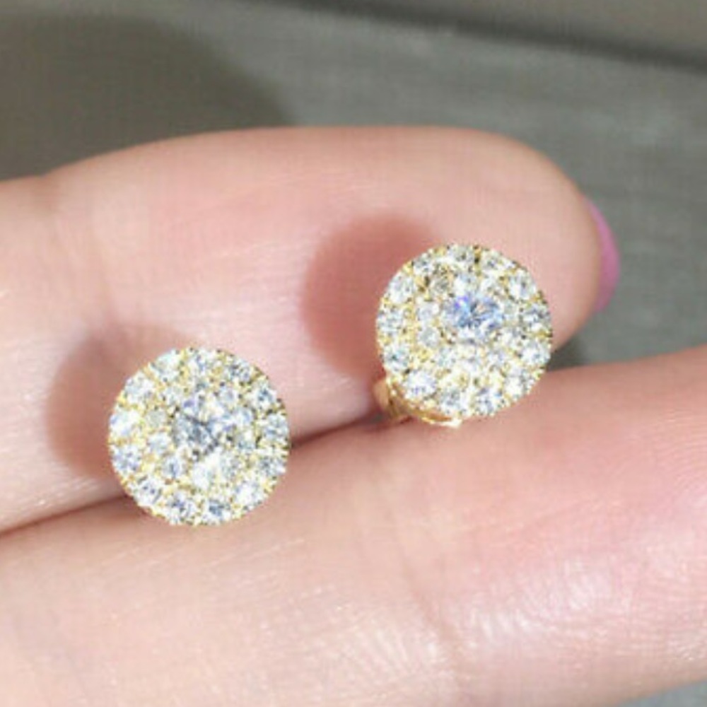 New 18k gold plated stud diamond earrings - Picture 3 of 3